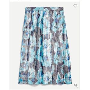 J. CREW GUC Pleated Metallic-Floral Jacquard Midi Skirt in Aqua Begonias Size 10